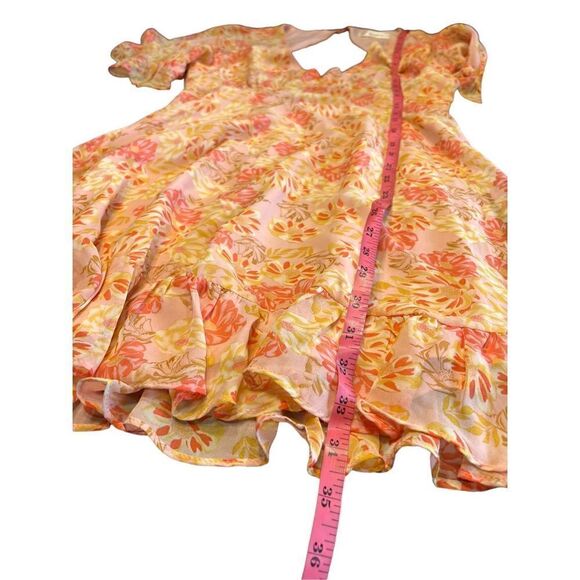 Here comes the Sun lightweight floral flutter sleeve summer dress open back L - Picture 8 of 10